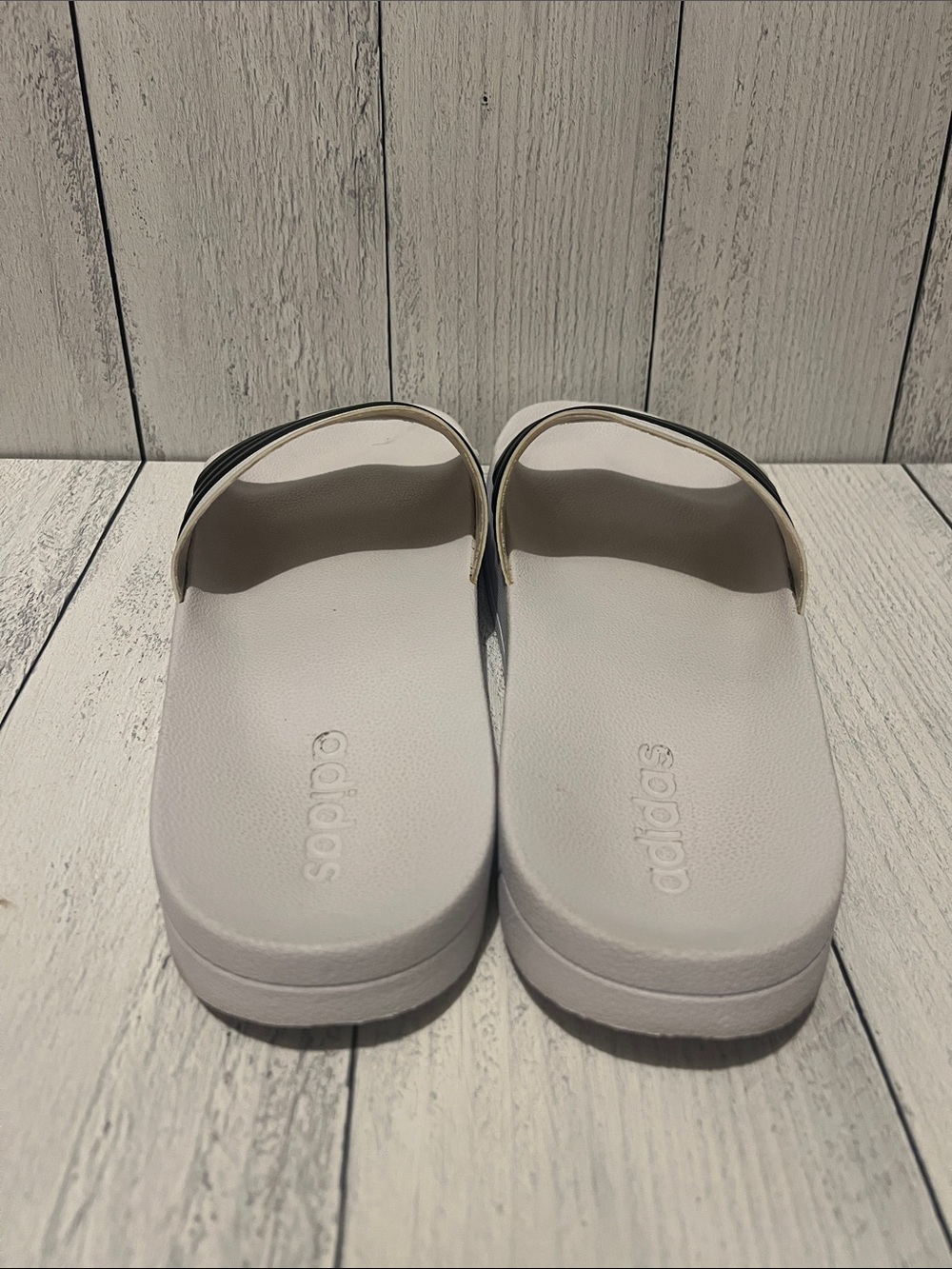 Adidas White Slide Sandals with Black Stripes - Classic Slip-On - Picture 4 of 7